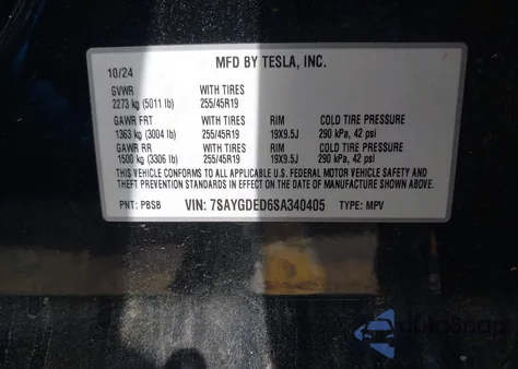 2025 Tesla Model Y Long Range Dual Motor All-Wheel Drive from USA, damaged, VIN 7SAYGDED6SA340405